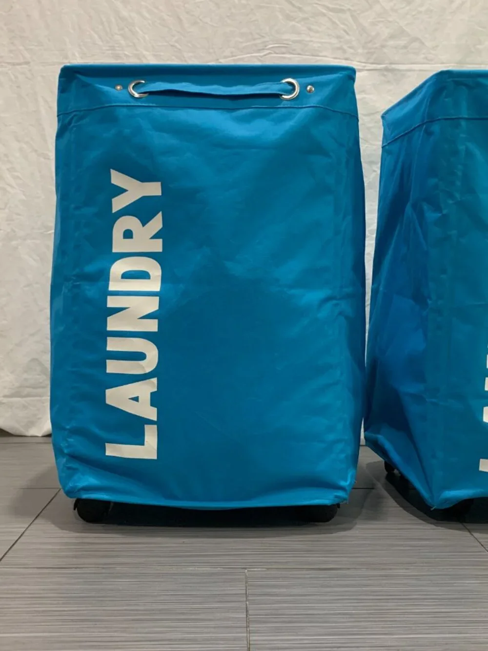 Set of 2 Large Blue Fabric Laundry Hampers - 24x16x13 Collapsible Storage Bins